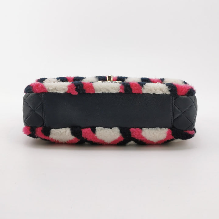 Chanel Emoticon Single Flap Bag In Fuchsia Navy White Shearling Lambskin