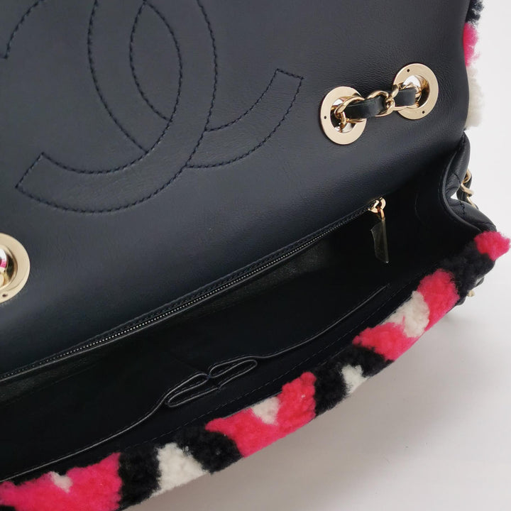 Chanel Emoticon Single Flap Bag In Fuchsia Navy White Shearling Lambskin