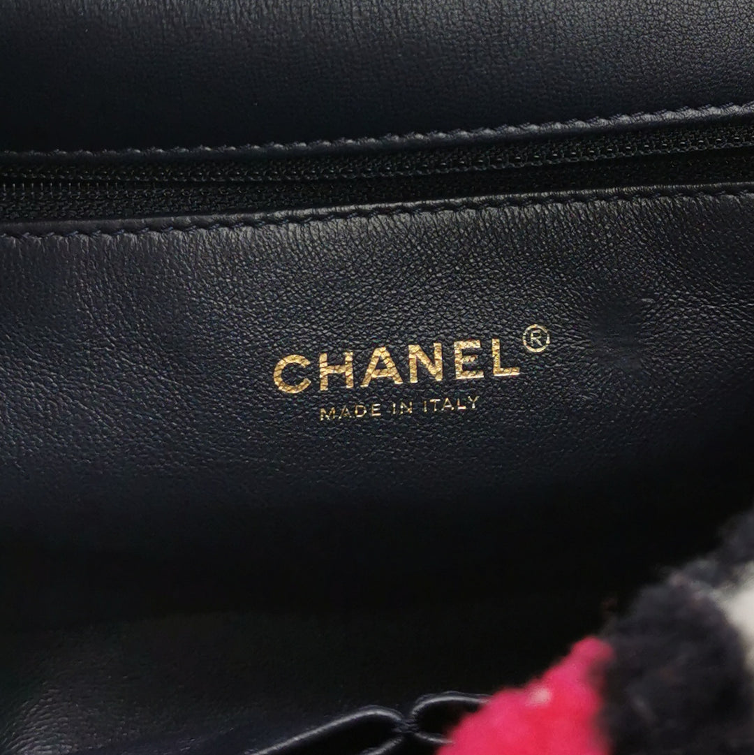 Chanel Emoticon Single Flap Bag In Fuchsia Navy White Shearling Lambskin