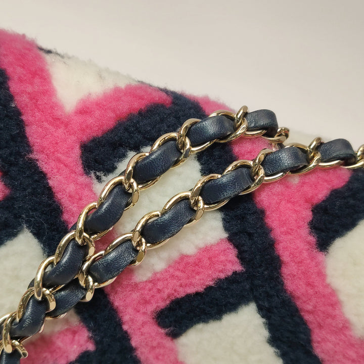 Chanel Emoticon Single Flap Bag In Fuchsia Navy White Shearling Lambskin