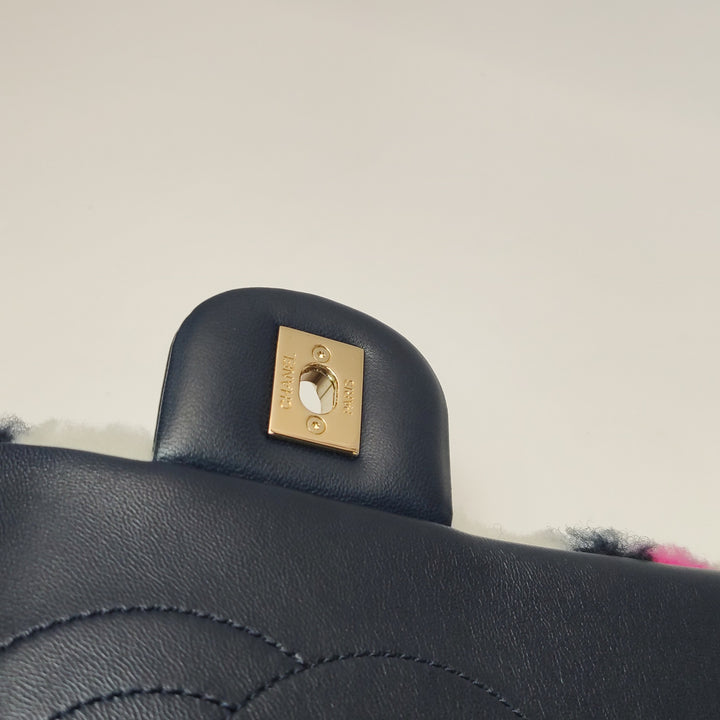 Chanel Emoticon Single Flap Bag In Fuchsia Navy White Shearling Lambskin