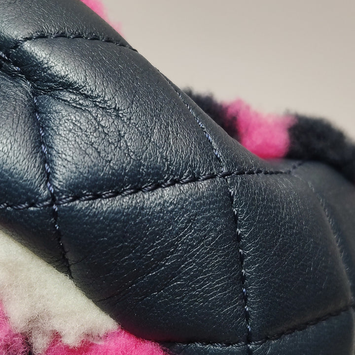 Chanel Emoticon Single Flap Bag In Fuchsia Navy White Shearling Lambskin