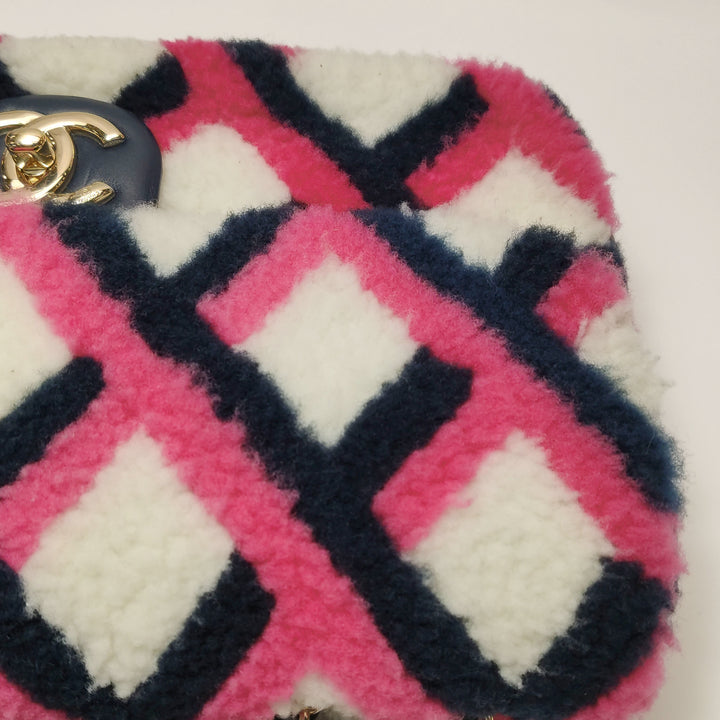 Chanel Emoticon Single Flap Bag In Fuchsia Navy White Shearling Lambskin