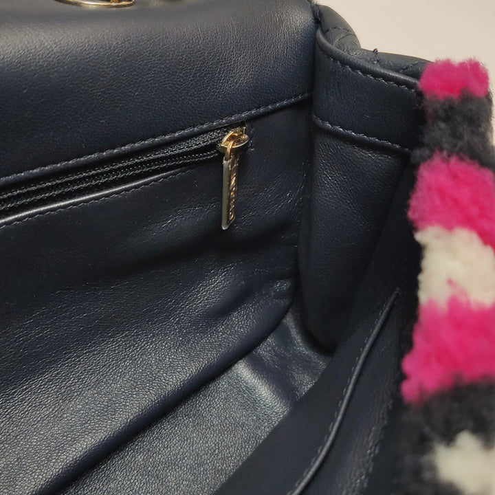 Chanel Emoticon Single Flap Bag In Fuchsia Navy White Shearling Lambskin