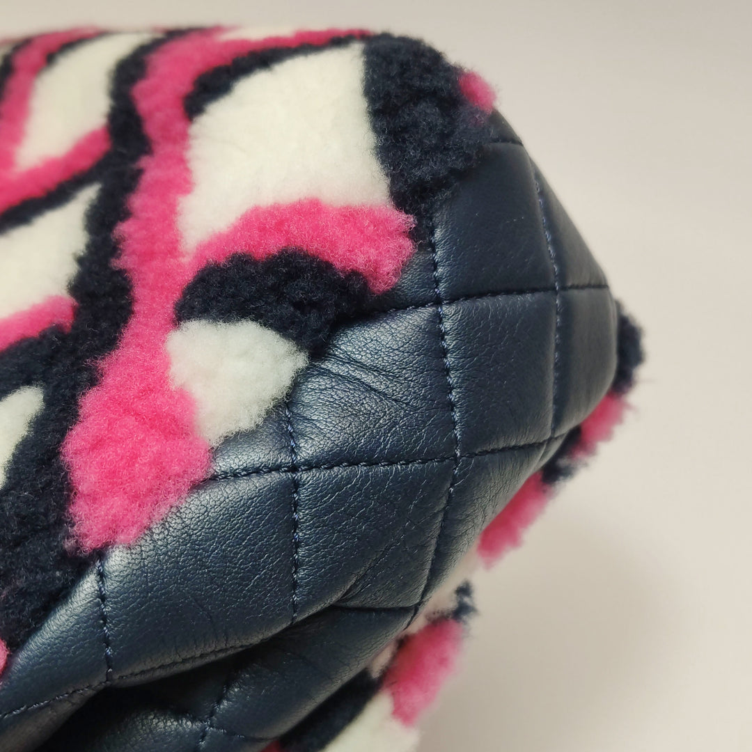 Chanel Emoticon Single Flap Bag In Fuchsia Navy White Shearling Lambskin