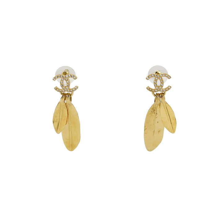 Chanel CC Logo Feather Dangle Earrings