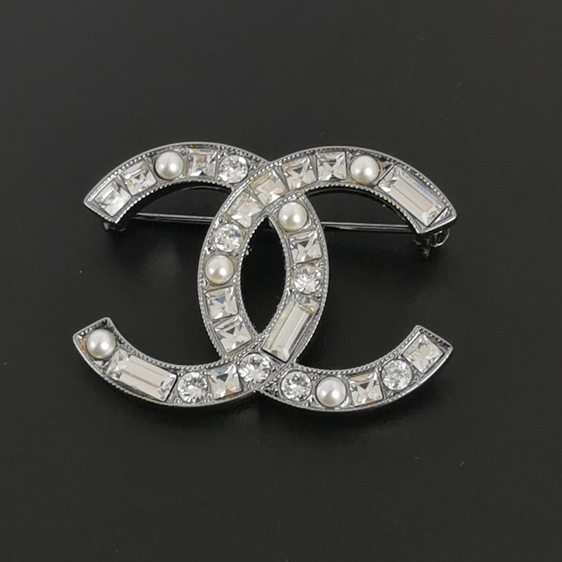 Chanel CC Logo Crystal Brooch