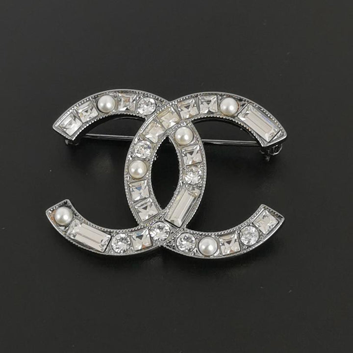 Chanel CC Logo Crystal Brooch