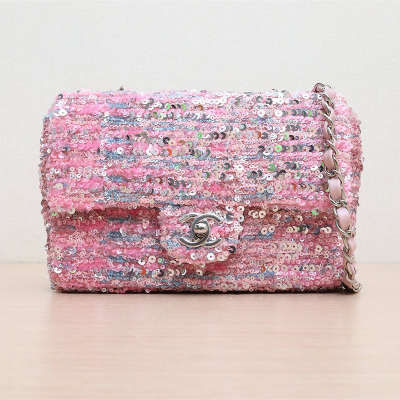Chanel Sequin Flap In Pink Multicolor with Silver Hardware