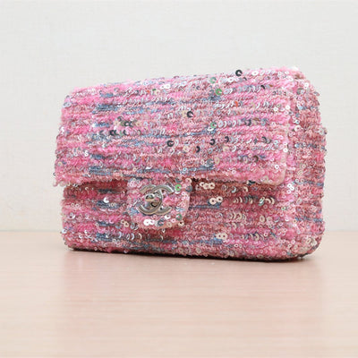 Chanel Sequin Flap In Pink Multicolor with Silver Hardware