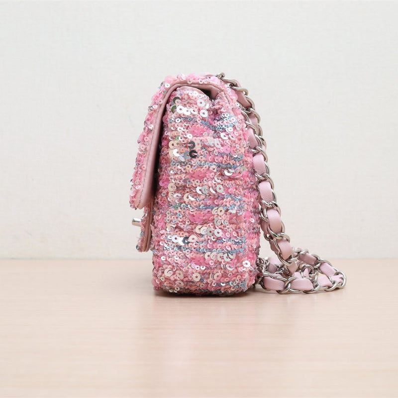 Chanel Sequin Flap In Pink Multicolor with Silver Hardware