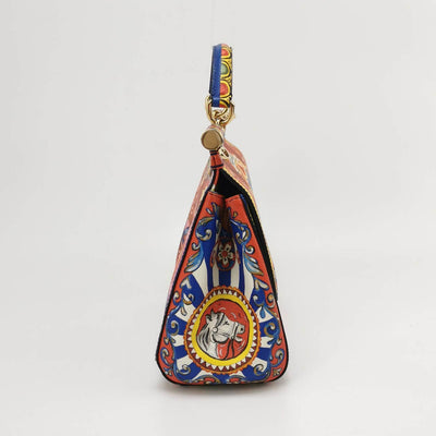 Dolce & Gabbana Multicolor Teatro Dei Pupi Print Leather Medium Miss Sicily Top Handle Bag