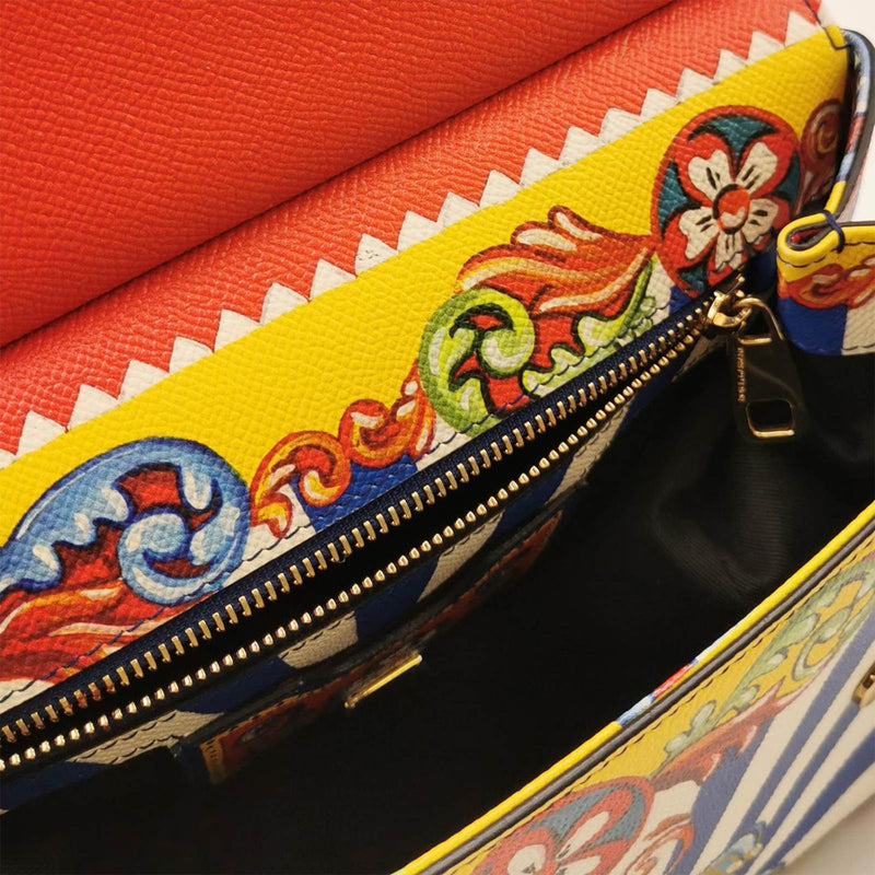 Dolce & Gabbana Multicolor Teatro Dei Pupi Print Leather Medium Miss Sicily Top Handle Bag