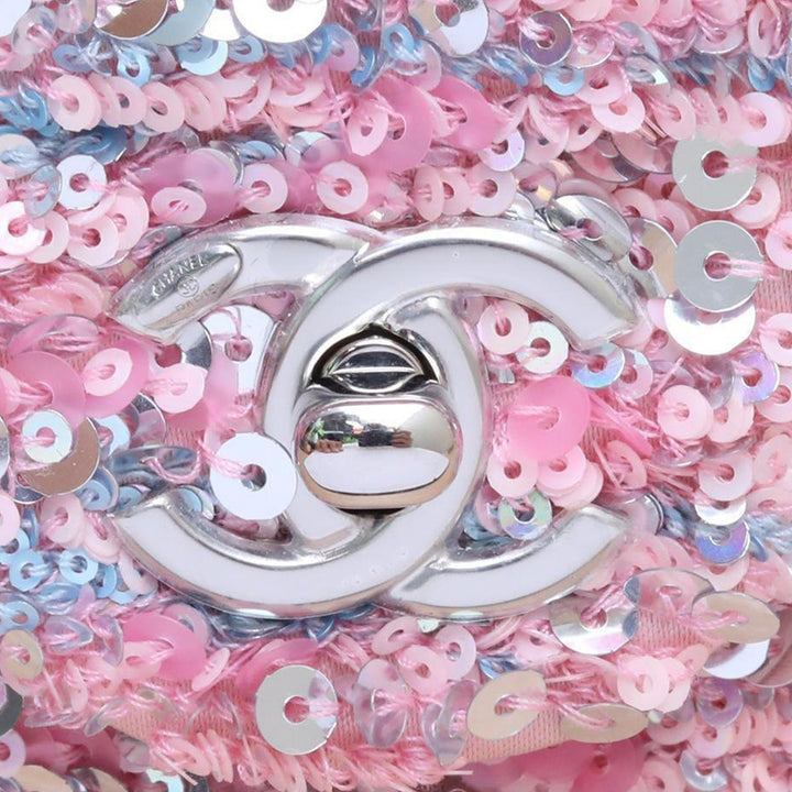 Chanel Sequin Flap In Pink Multicolor with Silver Hardware