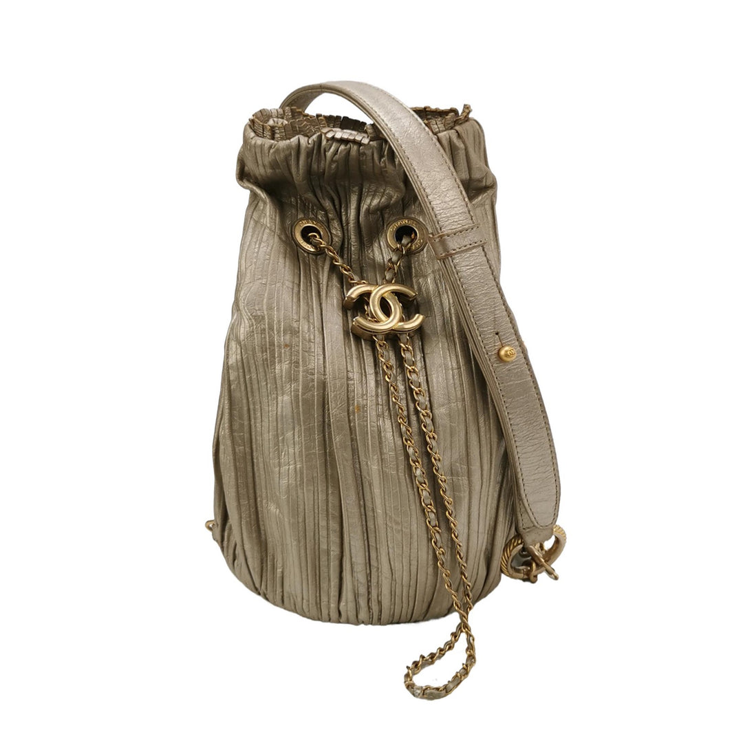 Chanel Coco Pleats Backpack Pleated Crumpled Gold Calfskin