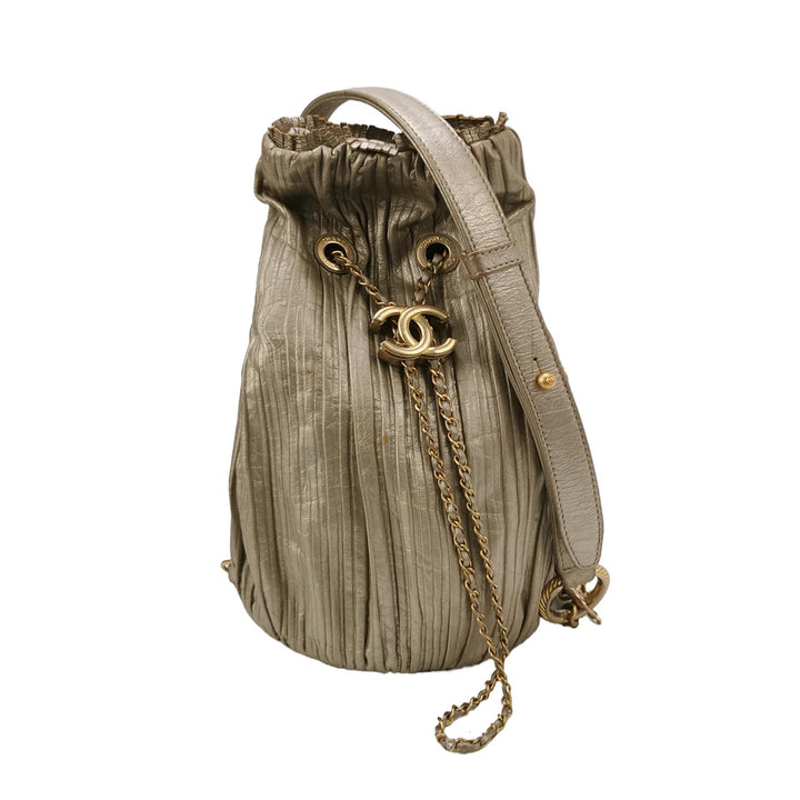 Chanel Coco Pleats Backpack Pleated Crumpled Gold Calfskin