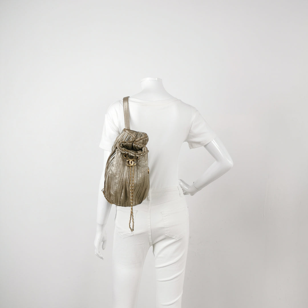 Chanel Coco Pleats Backpack Pleated Crumpled Gold Calfskin