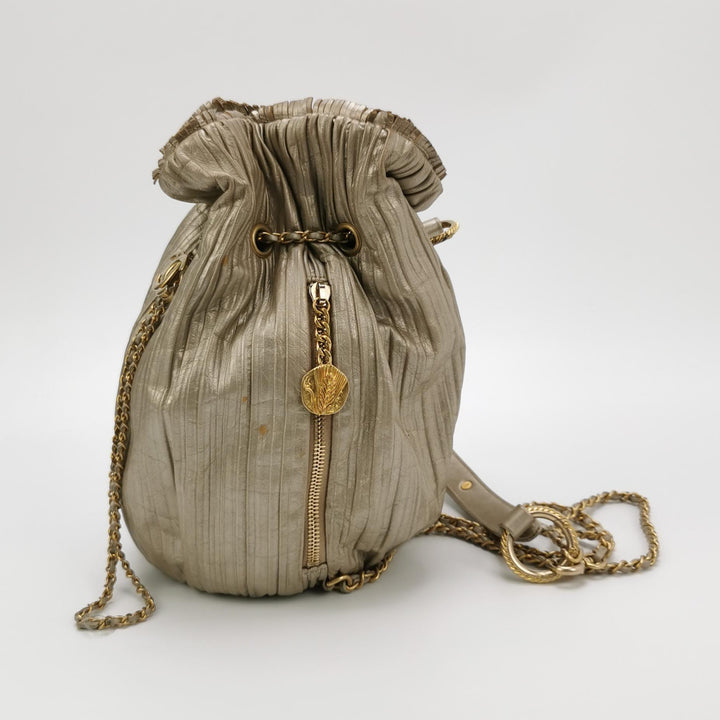 Chanel Coco Pleats Backpack Pleated Crumpled Gold Calfskin