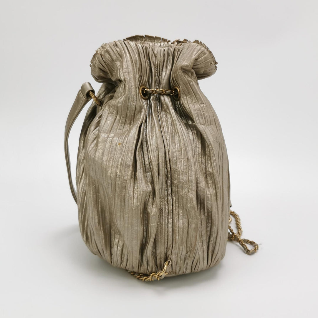 Chanel Coco Pleats Backpack Pleated Crumpled Gold Calfskin