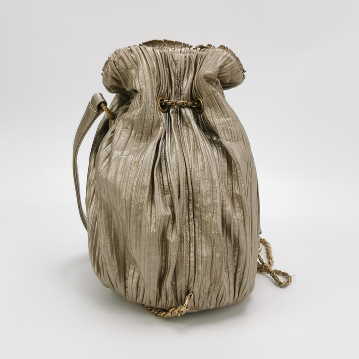 Chanel Coco Pleats Backpack Pleated Crumpled Gold Calfskin