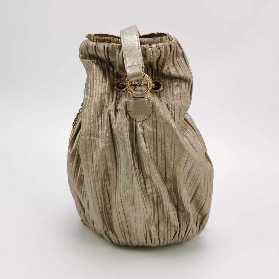 Chanel Coco Pleats Backpack Pleated Crumpled Gold Calfskin