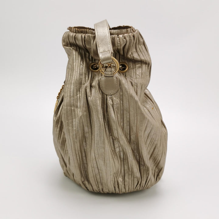 Chanel Coco Pleats Backpack Pleated Crumpled Gold Calfskin
