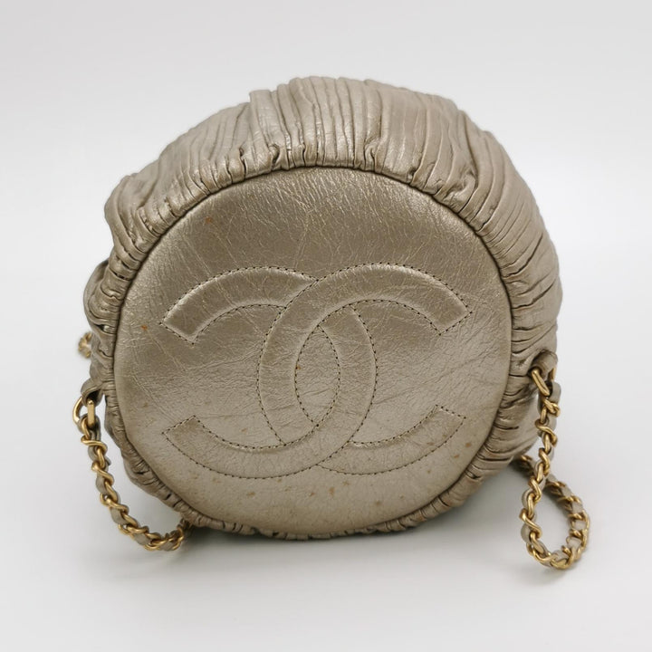 Chanel Coco Pleats Backpack Pleated Crumpled Gold Calfskin