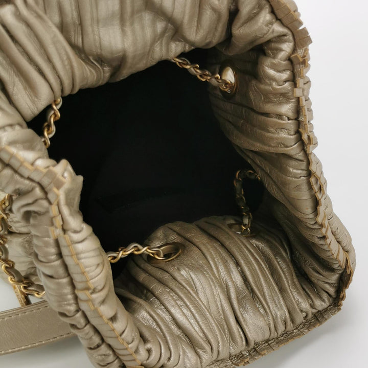 Chanel Coco Pleats Backpack Pleated Crumpled Gold Calfskin