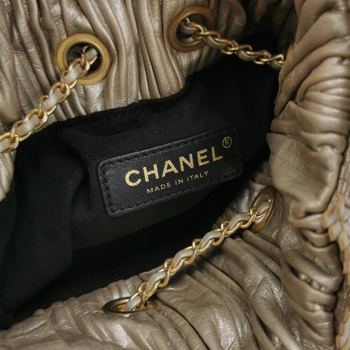 Chanel Coco Pleats Backpack Pleated Crumpled Gold Calfskin