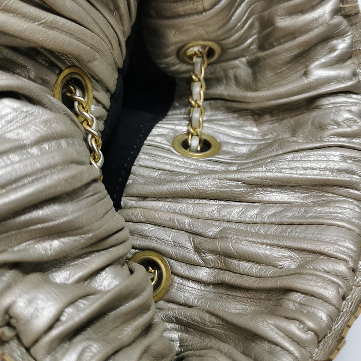 Chanel Coco Pleats Backpack Pleated Crumpled Gold Calfskin