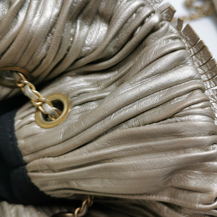 Chanel Coco Pleats Backpack Pleated Crumpled Gold Calfskin