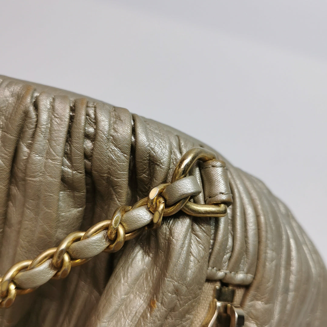 Chanel Coco Pleats Backpack Pleated Crumpled Gold Calfskin