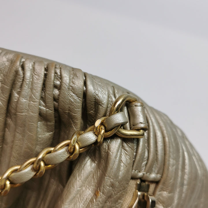 Chanel Coco Pleats Backpack Pleated Crumpled Gold Calfskin