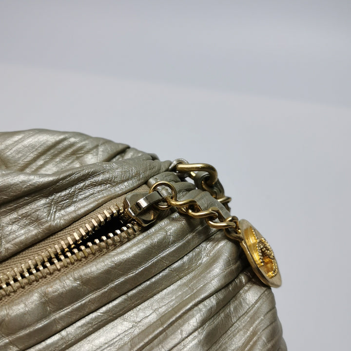 Chanel Coco Pleats Backpack Pleated Crumpled Gold Calfskin