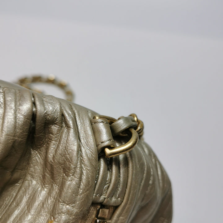 Chanel Coco Pleats Backpack Pleated Crumpled Gold Calfskin