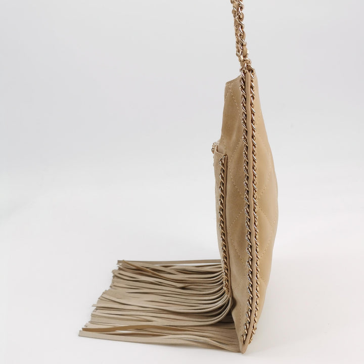 Chanel Fringe Shopping Bag In Beige Suede Bag