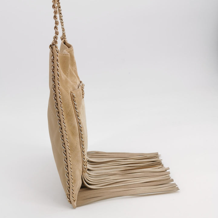 Chanel Fringe Shopping Bag In Beige Suede Bag