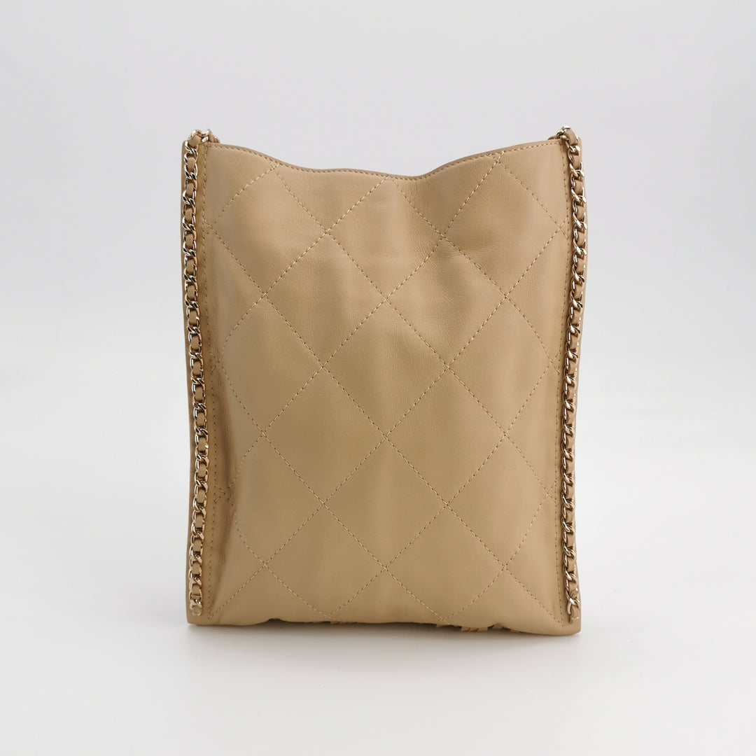 Chanel Fringe Shopping Bag In Beige Suede Bag