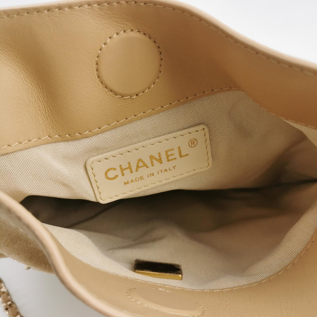 Chanel Fringe Shopping Bag In Beige Suede Bag