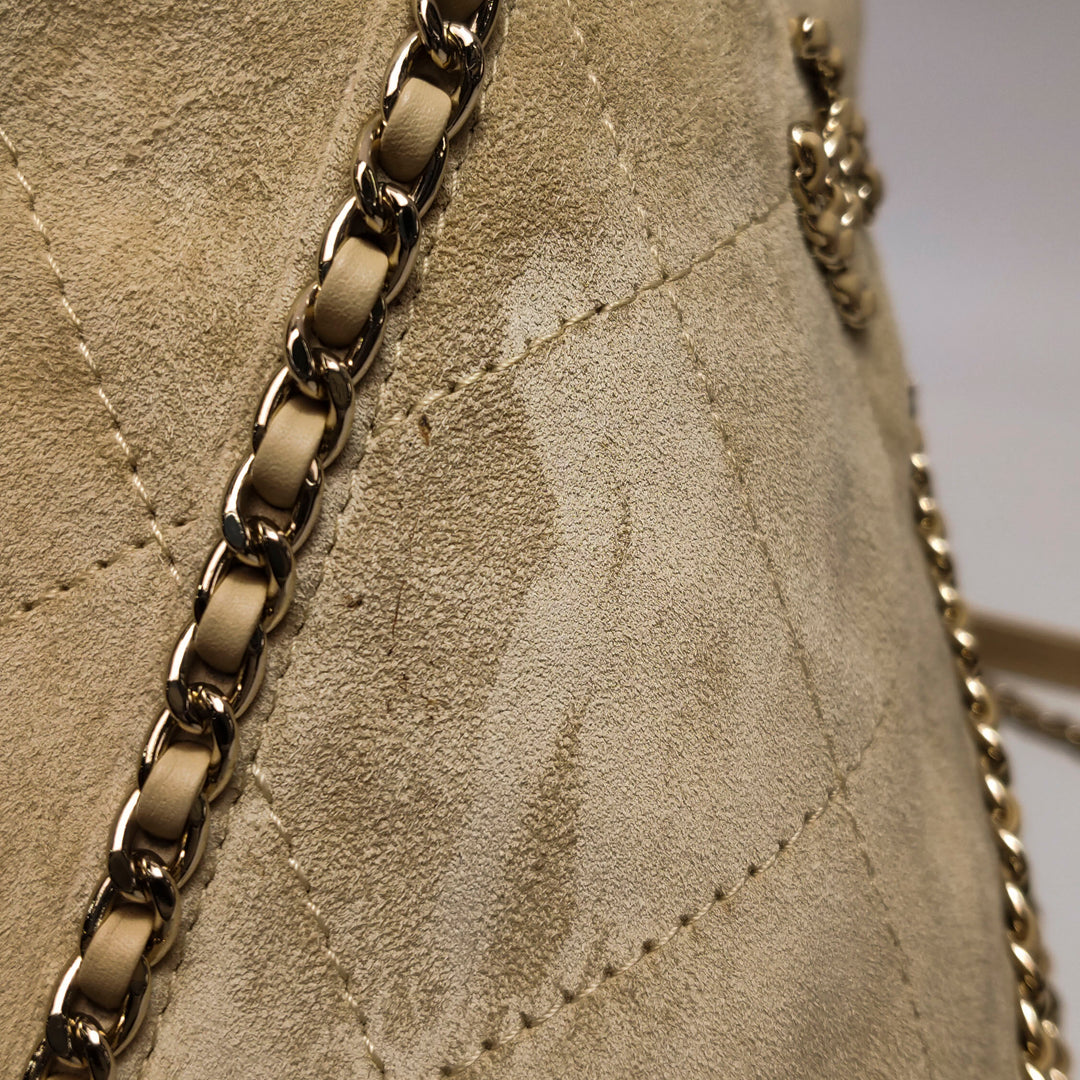Chanel Fringe Shopping Bag In Beige Suede Bag