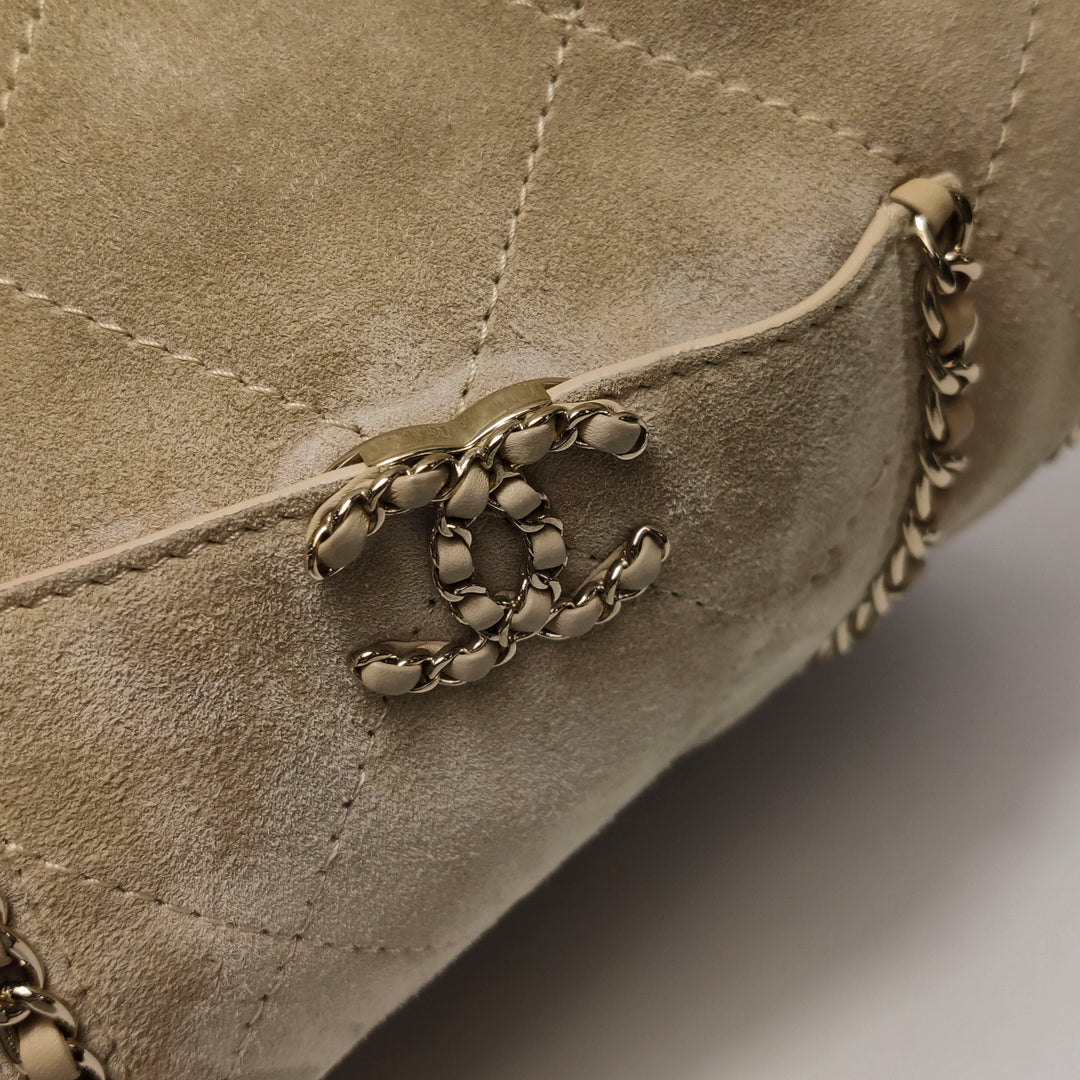Chanel Fringe Shopping Bag In Beige Suede Bag