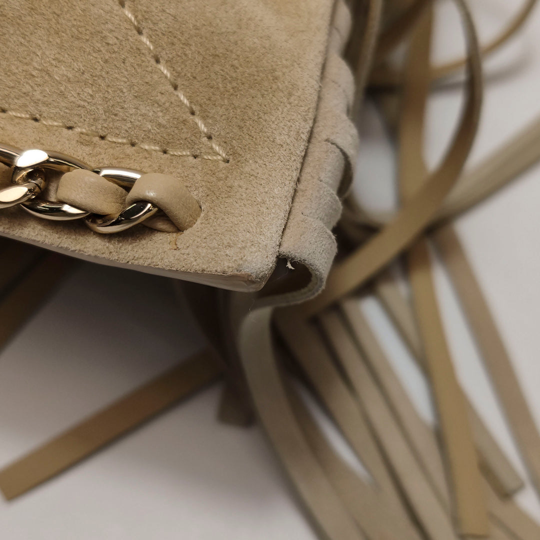 Chanel Fringe Shopping Bag In Beige Suede Bag