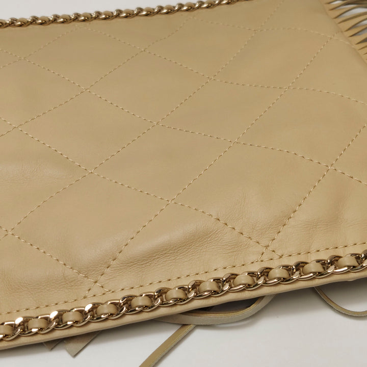 Chanel Fringe Shopping Bag In Beige Suede Bag