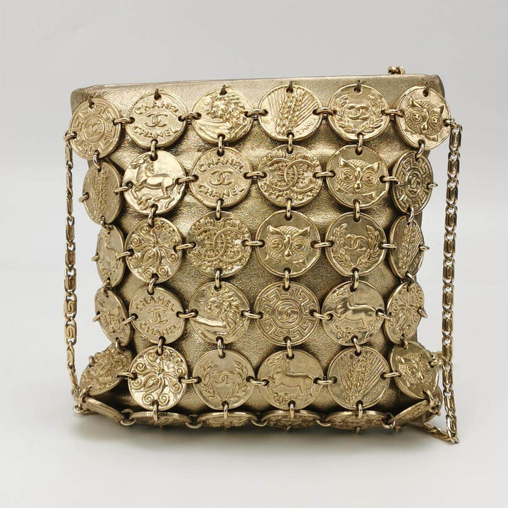 Chanel Métiers d’Art Medallion Runway Gold Bronze Metal Leather Coin Evening Small Pochette Shoulder Bag