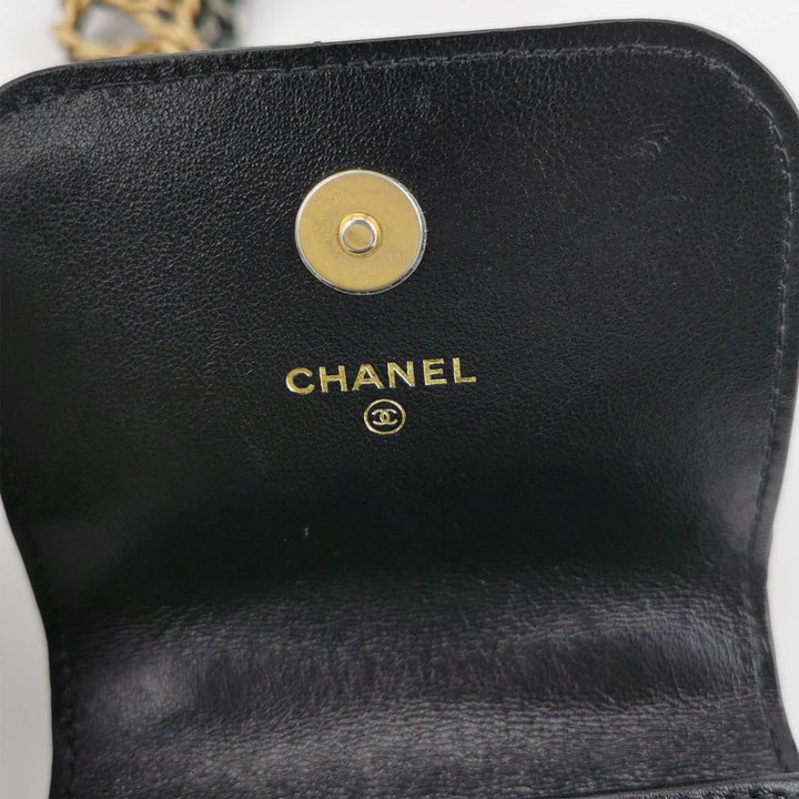 Chanel Lambskin Quilted Chanel 19 Phone Holder With Chain Black