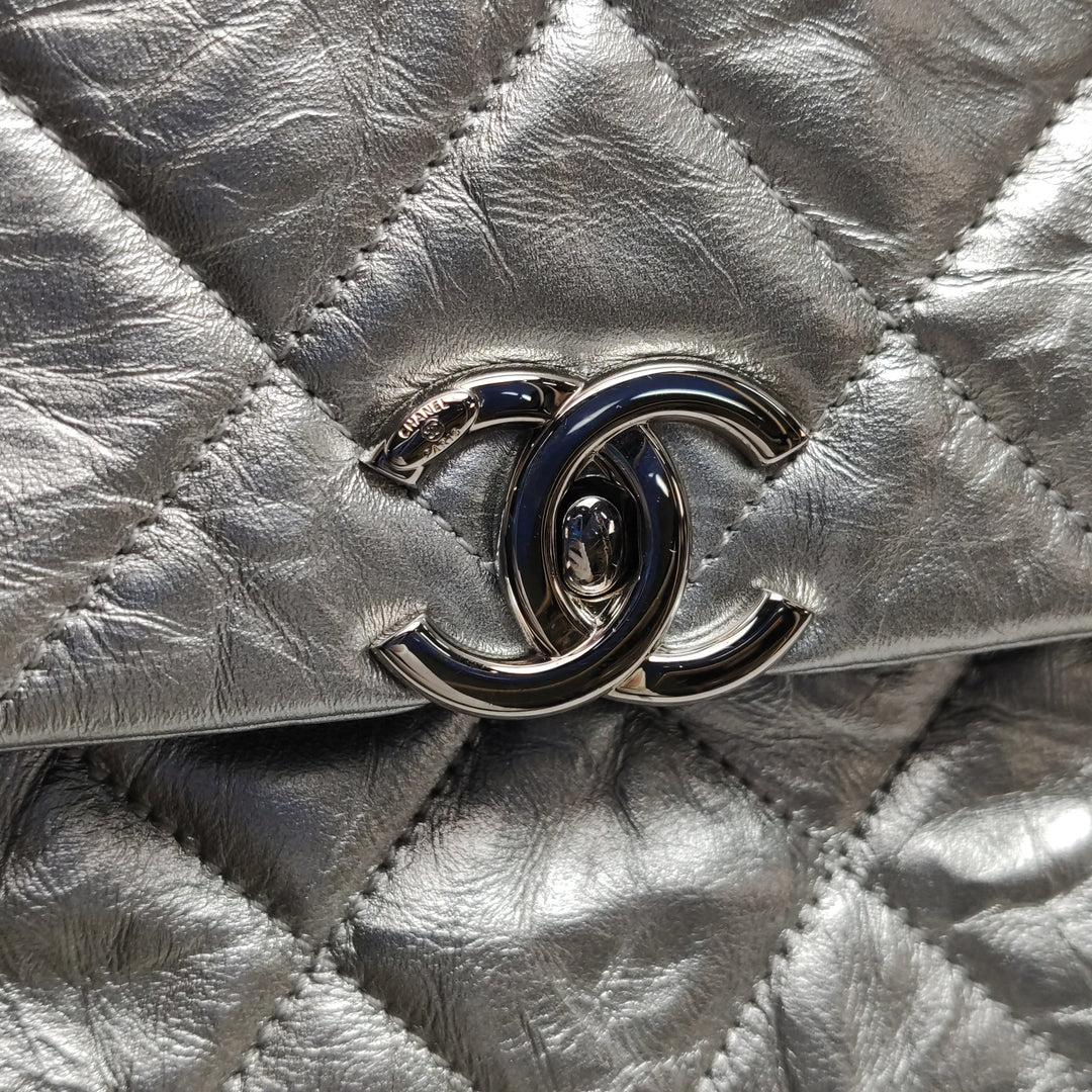 Chanel Big Bang Silver Leather Flap Bag