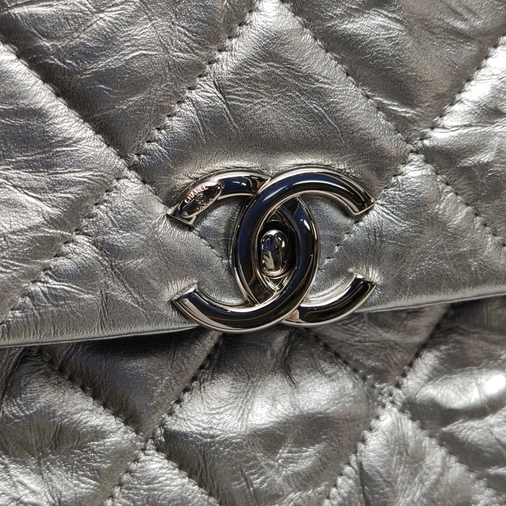 Chanel Big Bang Silver Leather Flap Bag