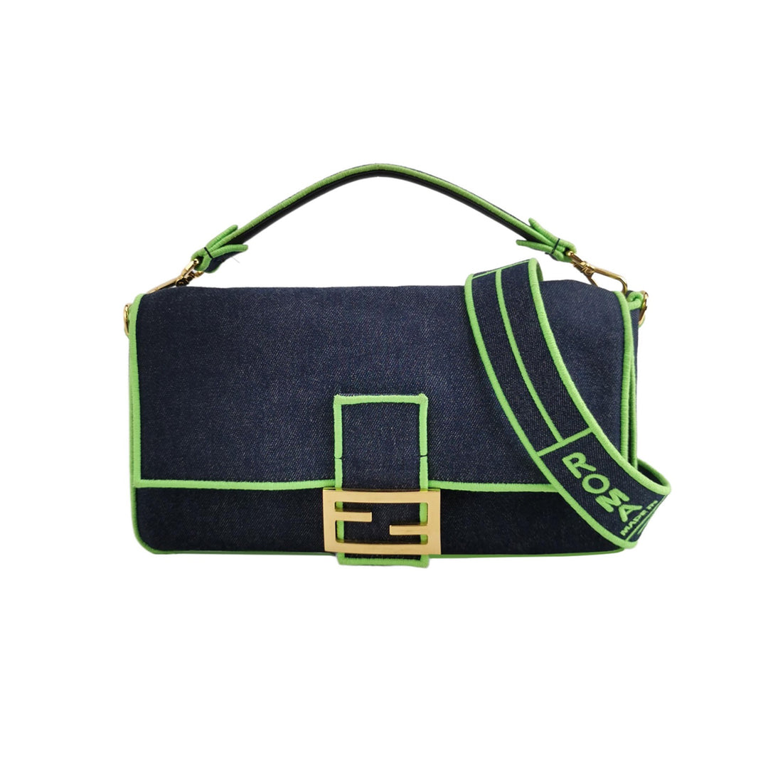 Fendi Baguette NM Bag Denim with Green Detail