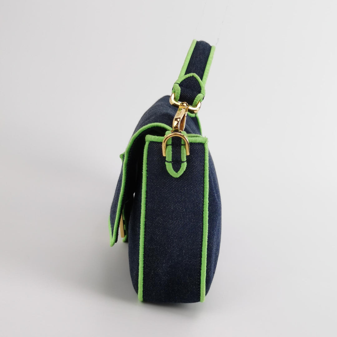 Fendi Baguette NM Bag Denim with Green Detail