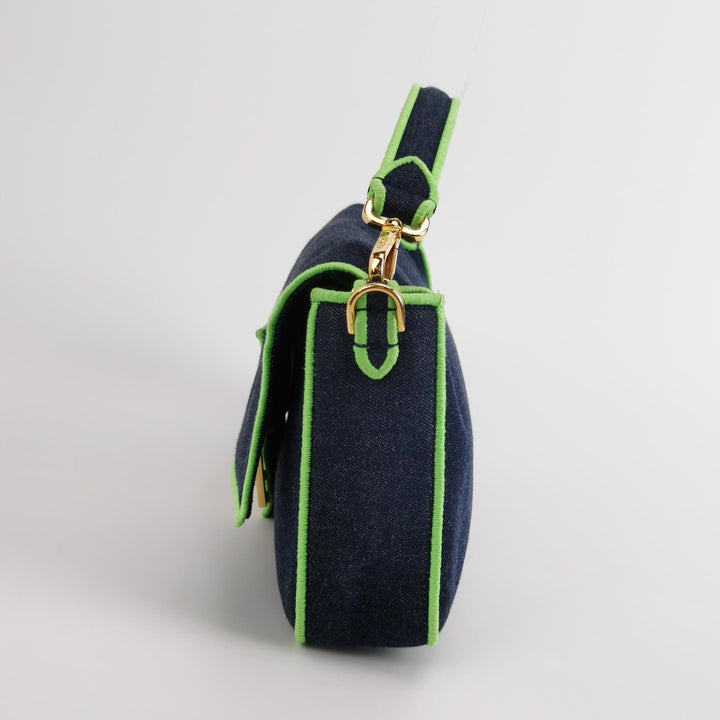 Fendi Baguette NM Bag Denim with Green Detail